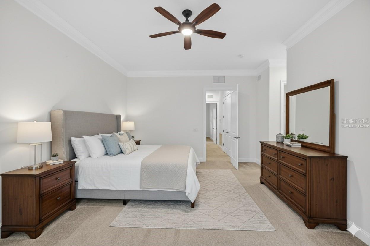 Virtually staged primary bedroom