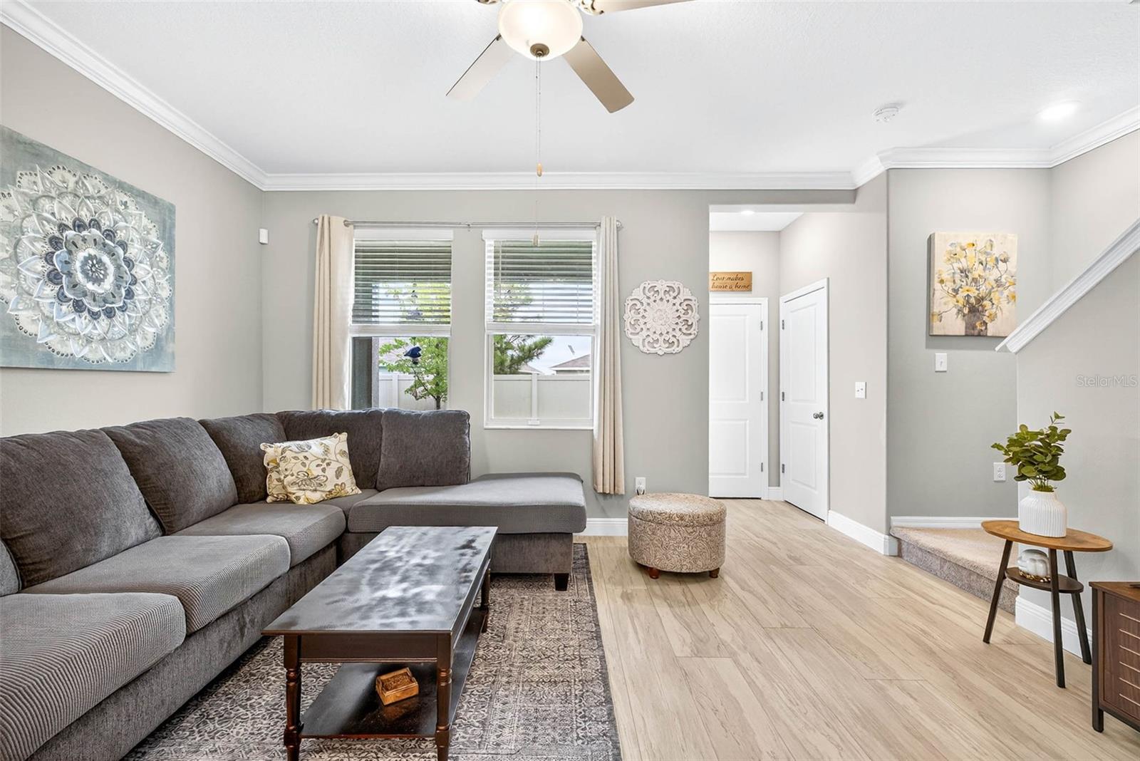 Fit a sectional, entertainment center or couch set in the living room.
