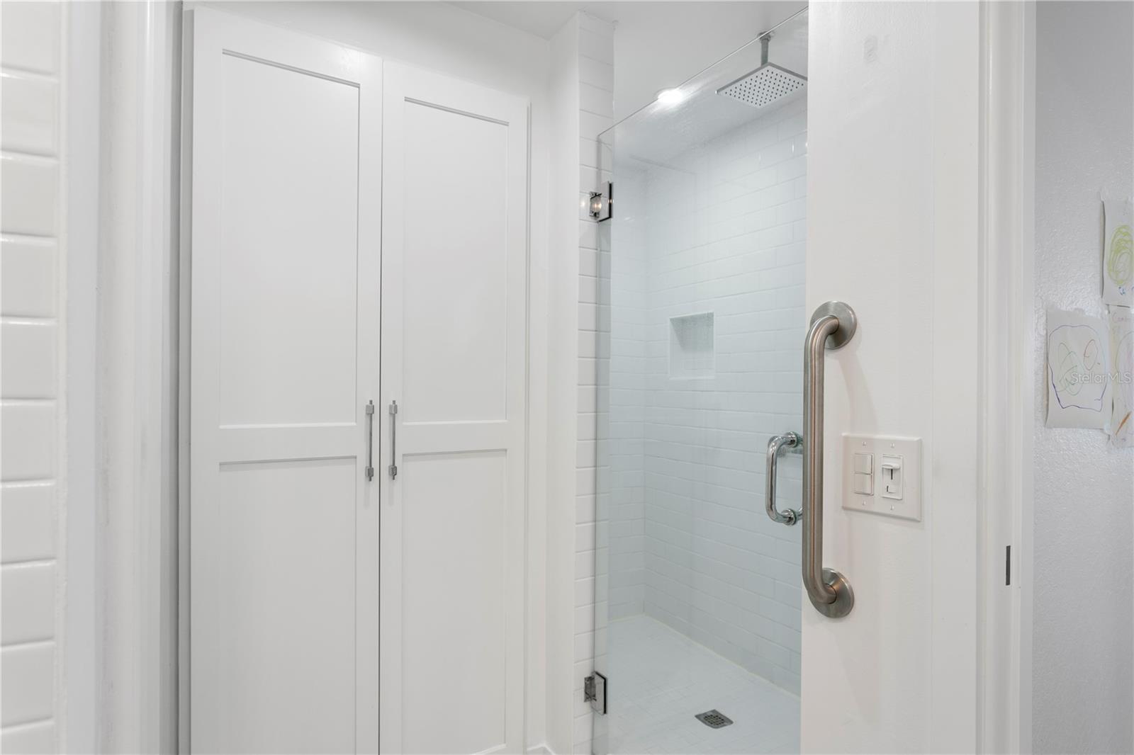 Large Walk-in Shower and Linen Closet
