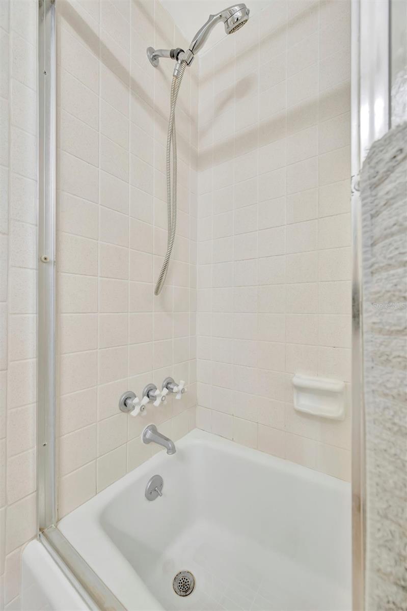 Bathroom 2 with shower door.
