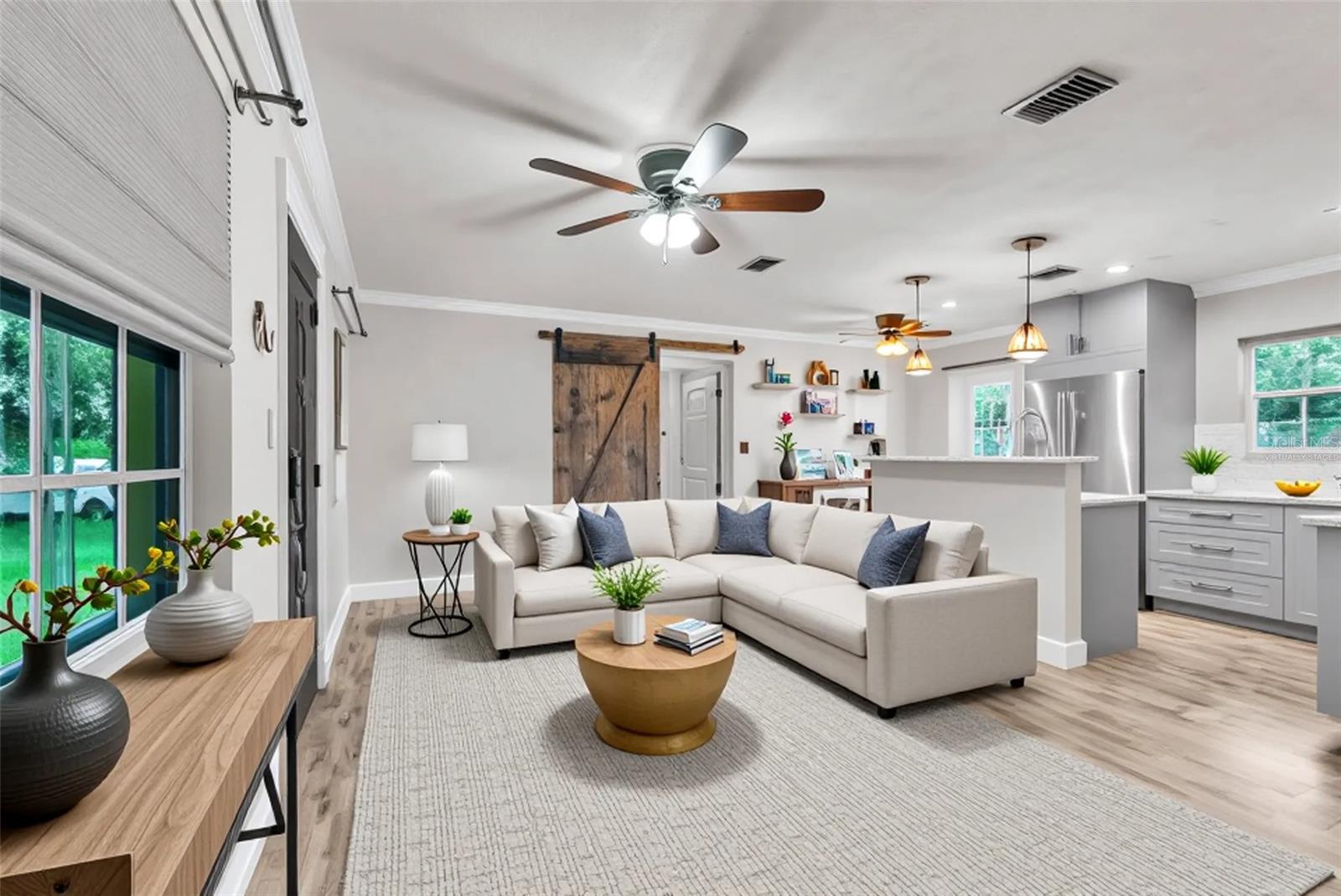 Virtually staged living room different style