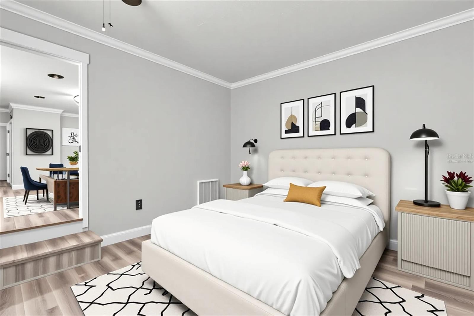 Virtually staged primary bedroom
