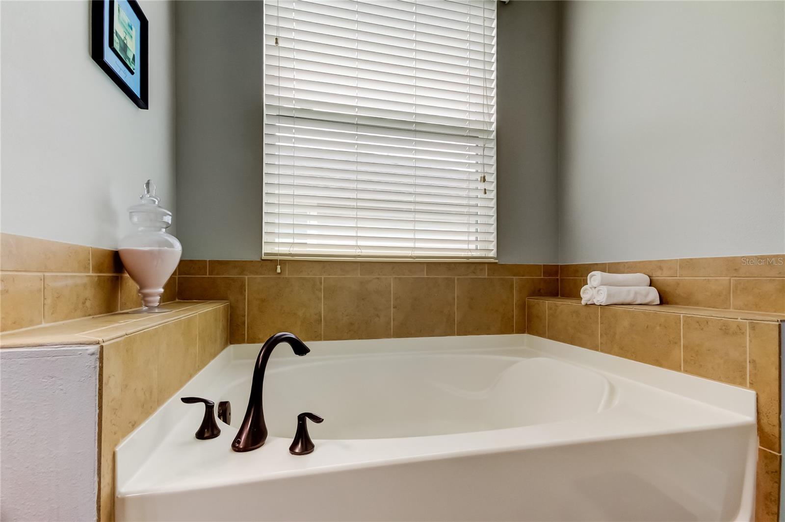 ground floor primary en suite bath with separate tub