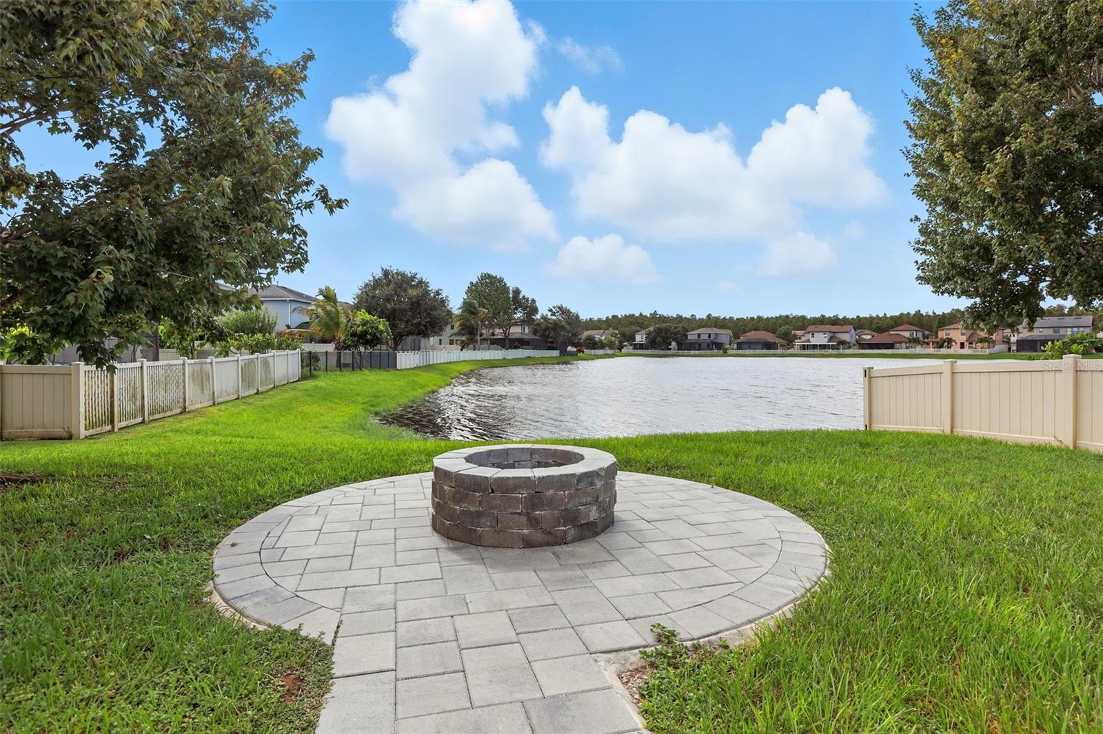 Brand new firepit overlooking the pond