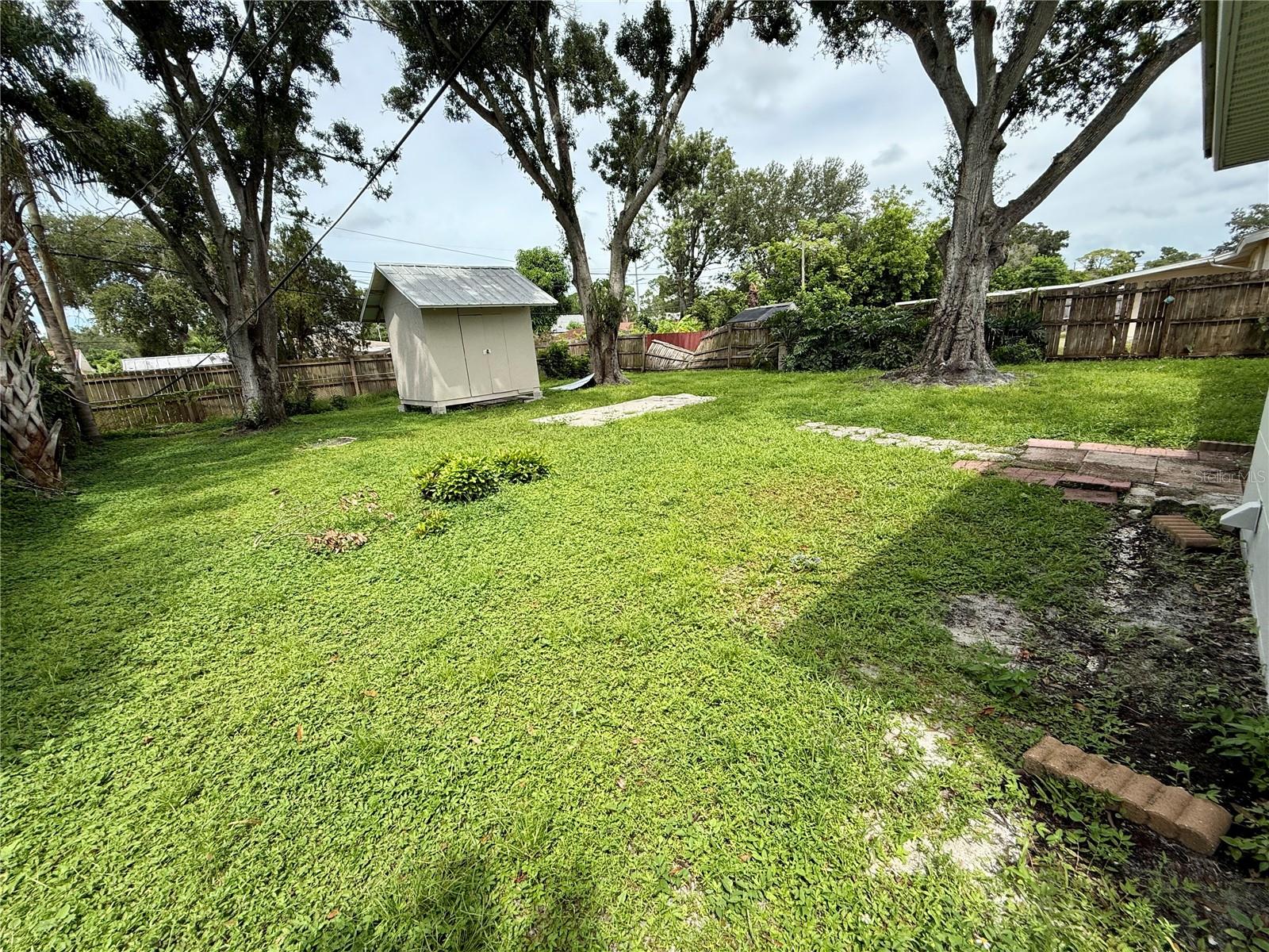Large backyard with shed