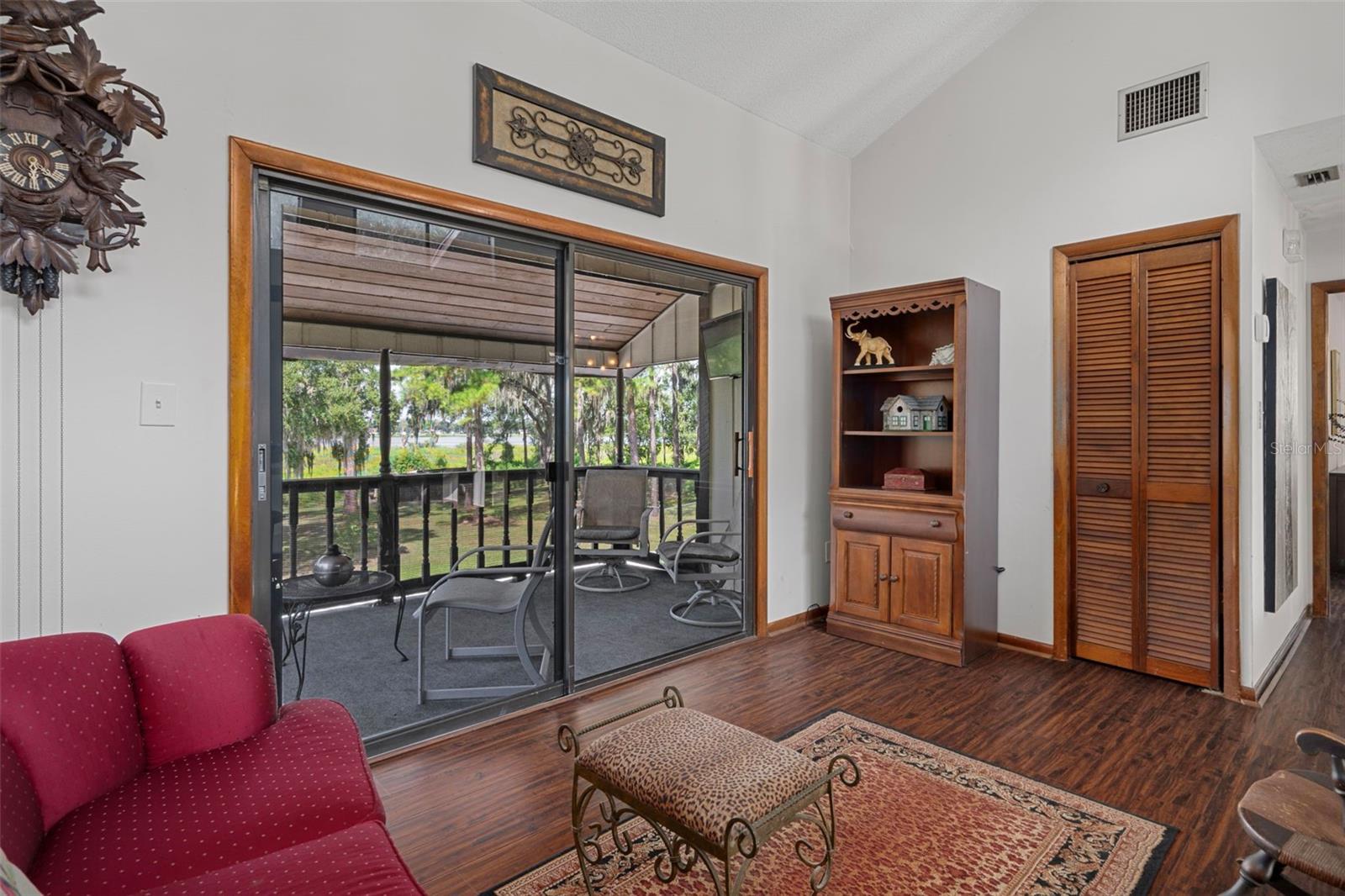 Balcony out sliding glass doors.