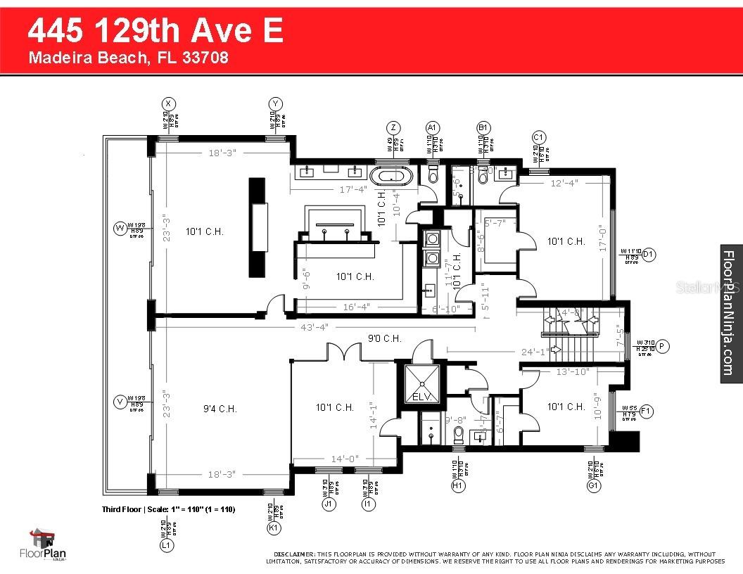 Third Floor (Primary Suite) Measurements Detailed