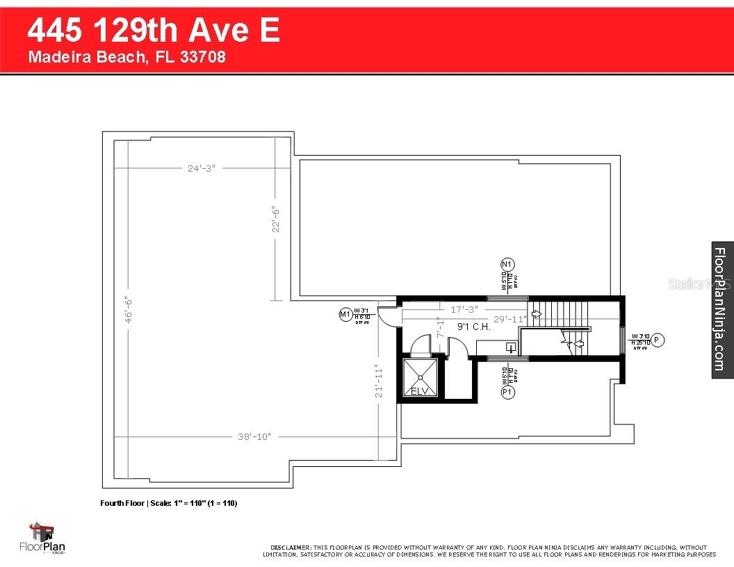 Fourth Floor (Rooftop) Measurements Detailed