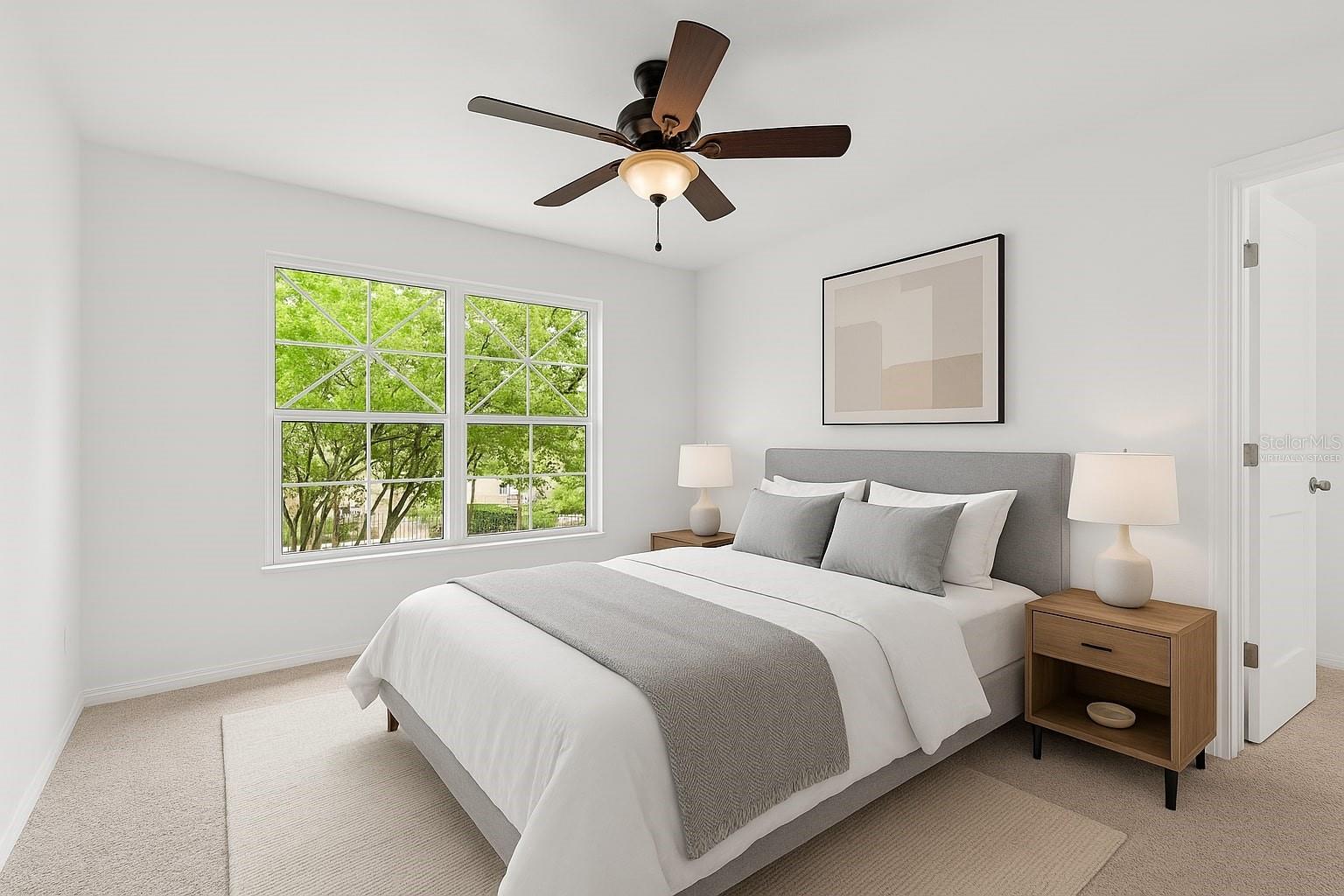 Virtually staged primary bedroom