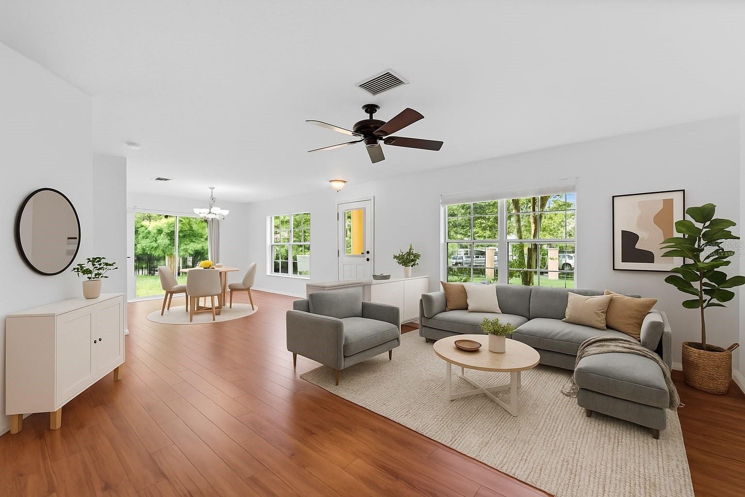 Virtually staged spacious open living space