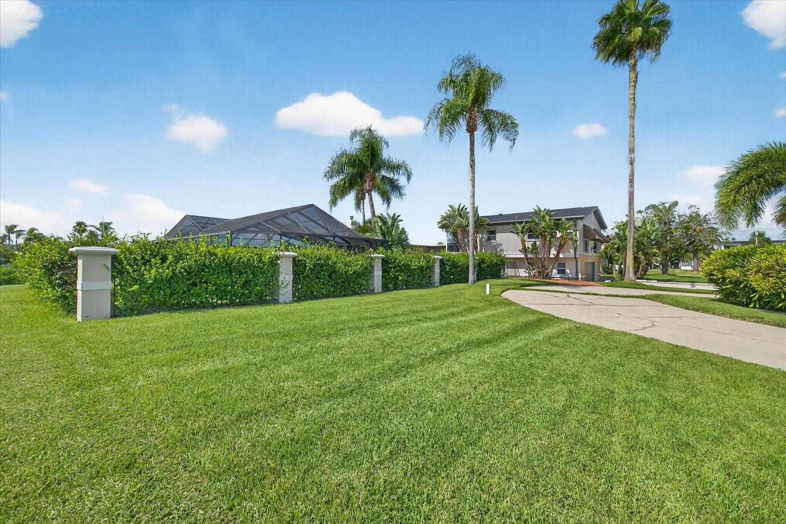 Front yard near street/circle driveway.