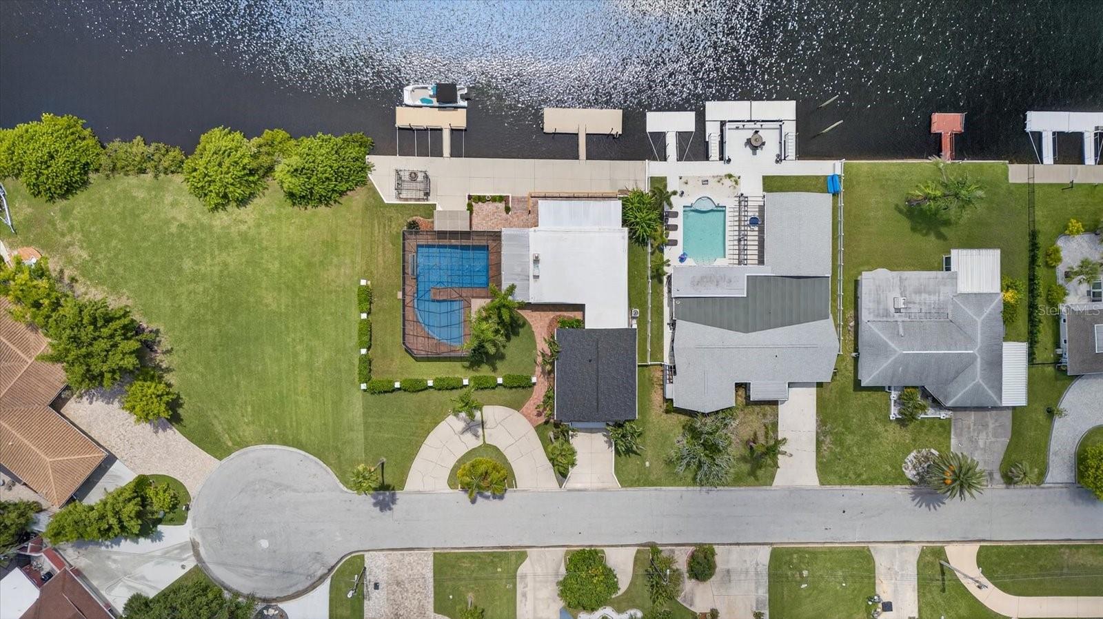 Aerial view of Cul-de-sac and double lot!