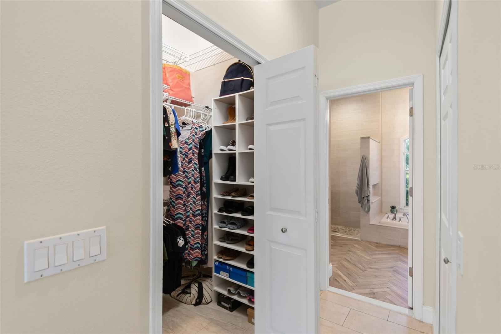 One of two walk-in closets in the primary suite