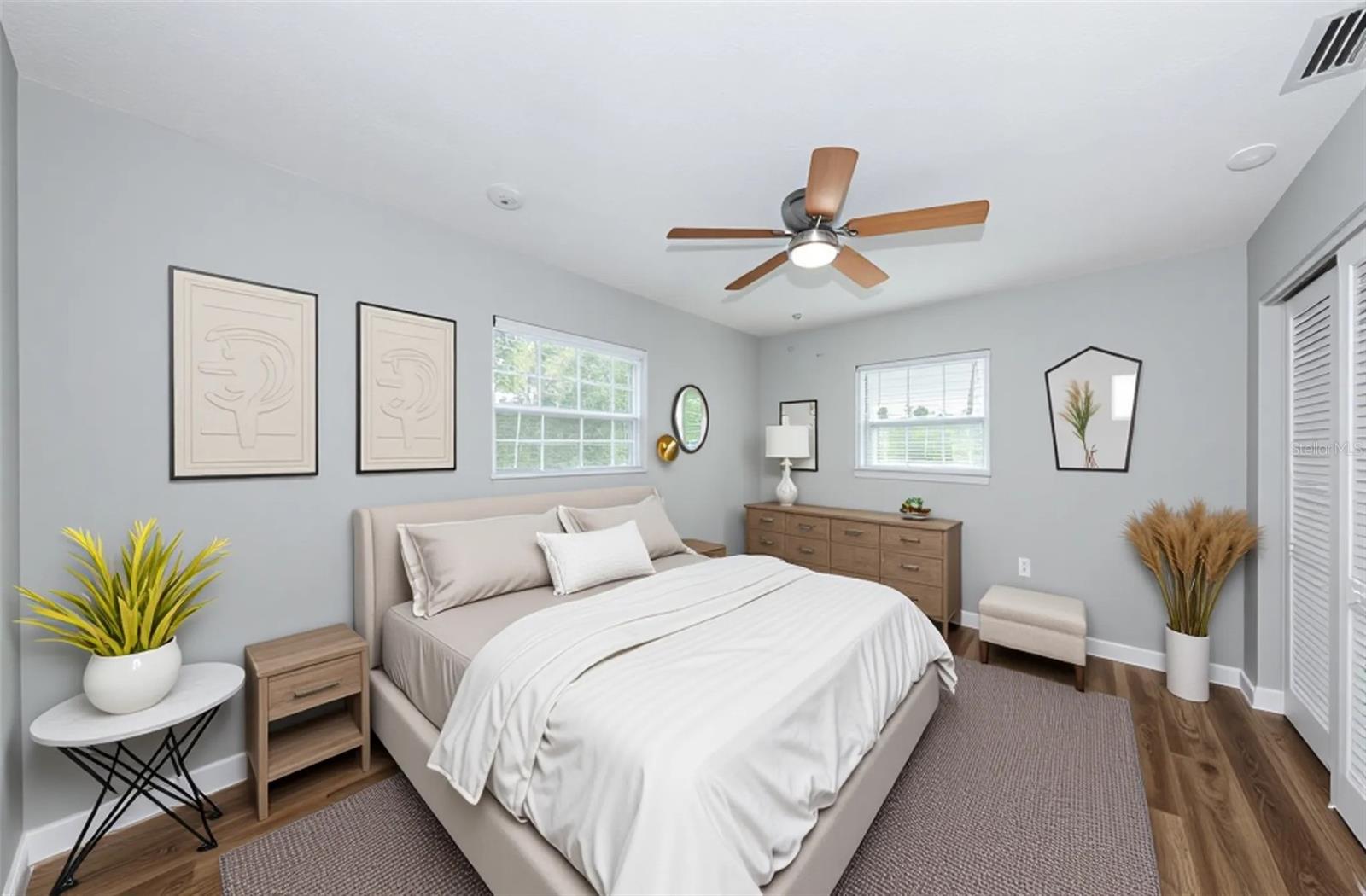 Primary suite staged