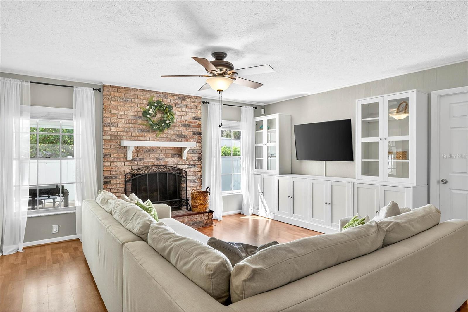Living room--drawers and shelves convey