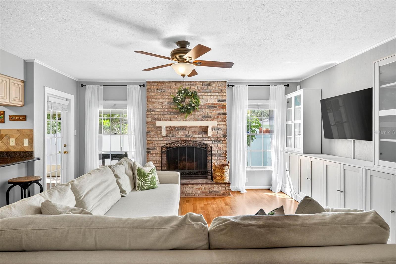 Living room--drawers and shelves convey