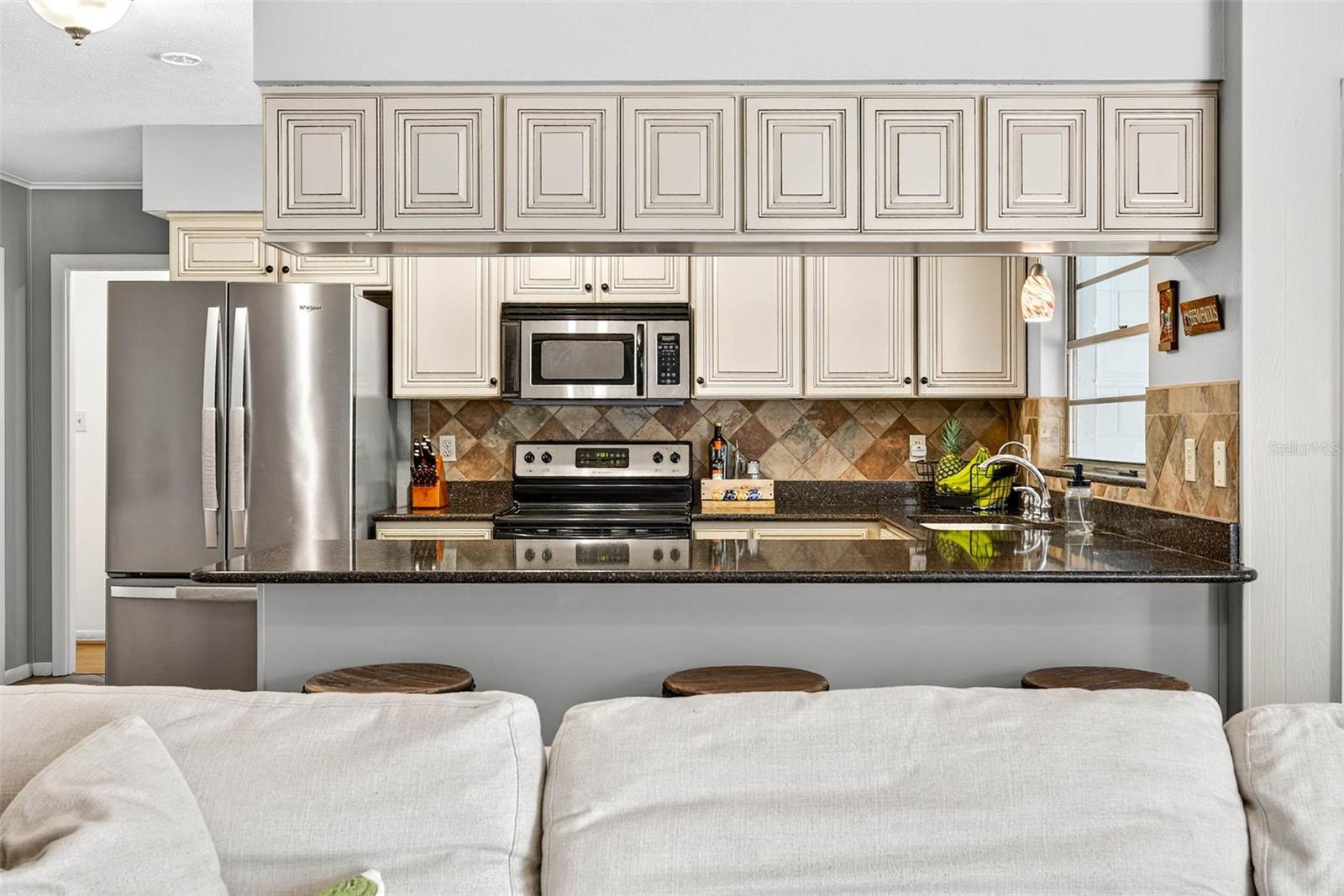 View of kitchen from family room