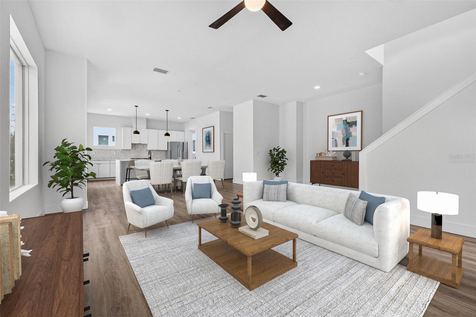 Virtually Staged Living and dining room