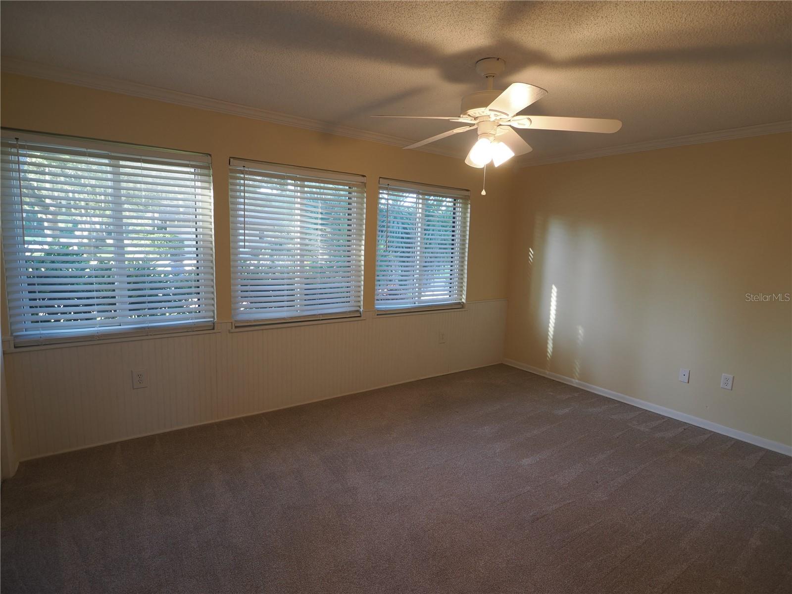 Large bedroom with ceiling fan