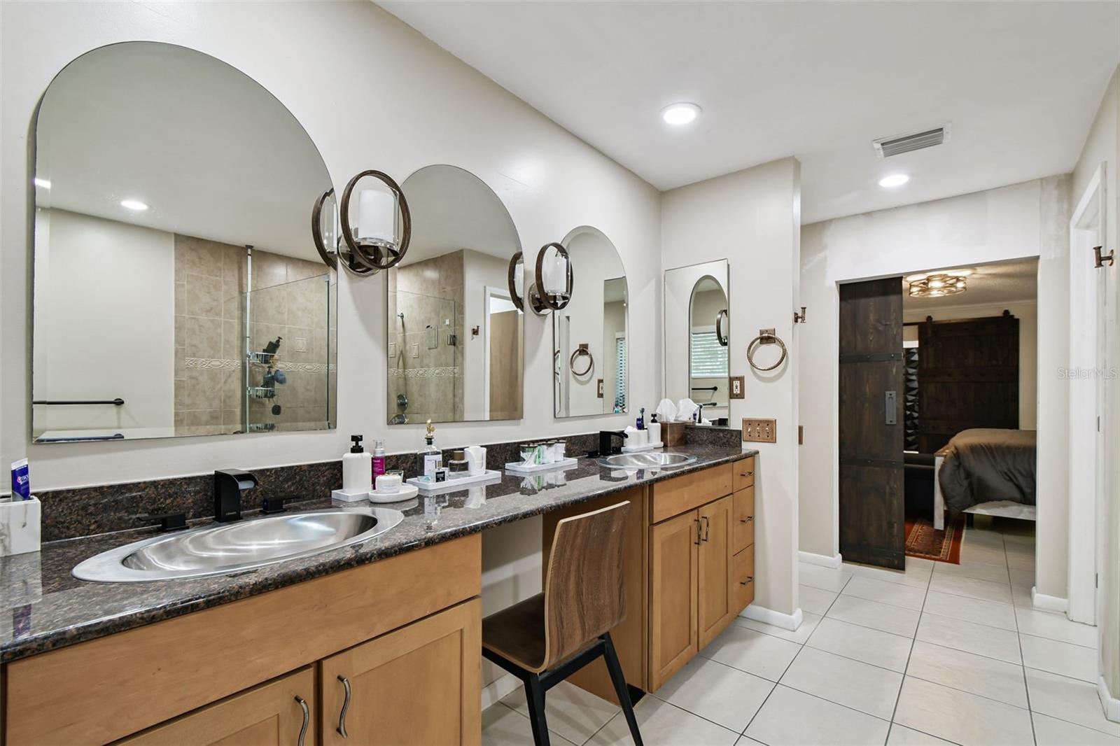 Master Bathroom with Dual Vanity and Makeup