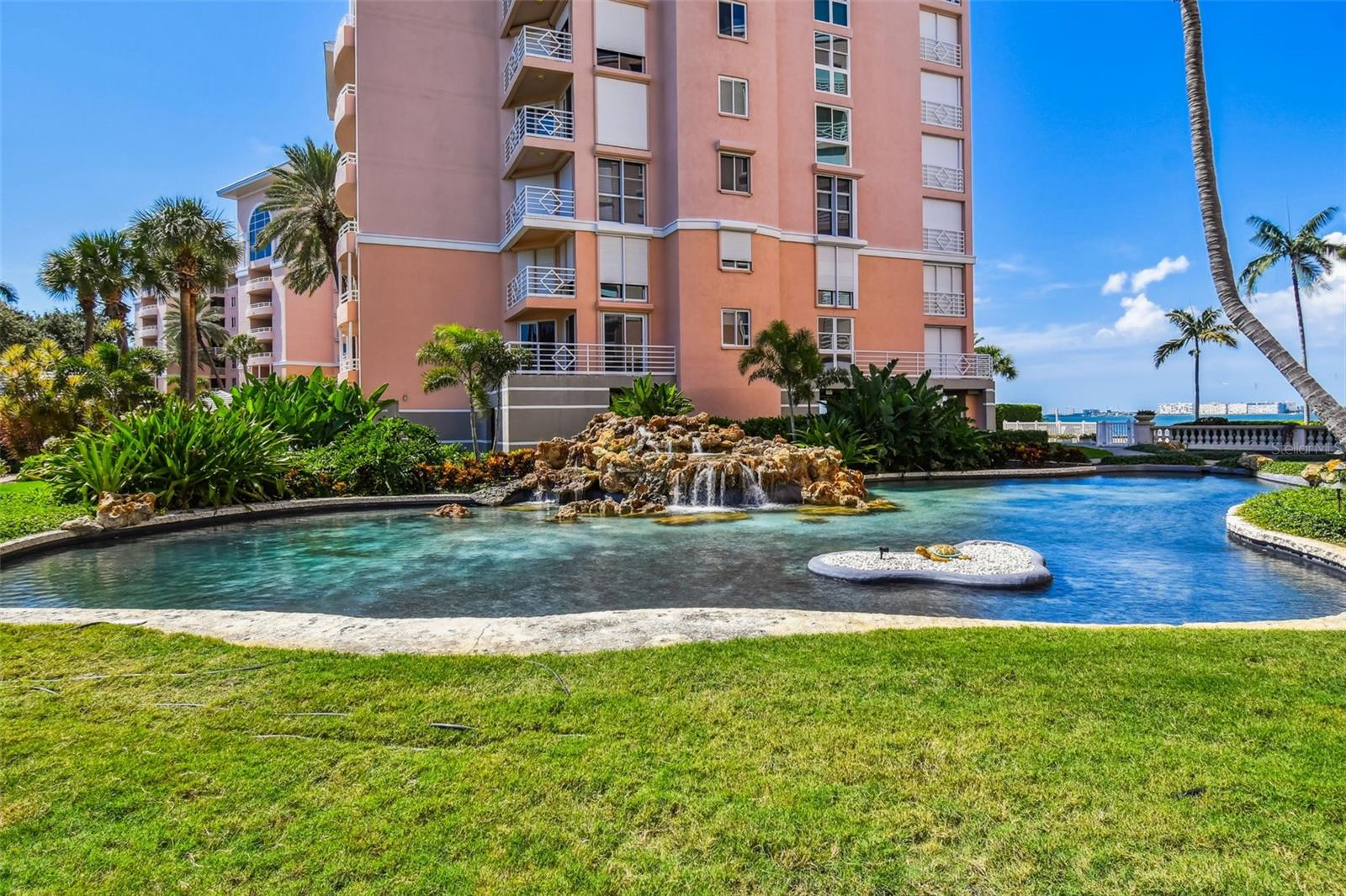Lagoon and Waterfall is One of Several Beautiful Water Features on the Grounds