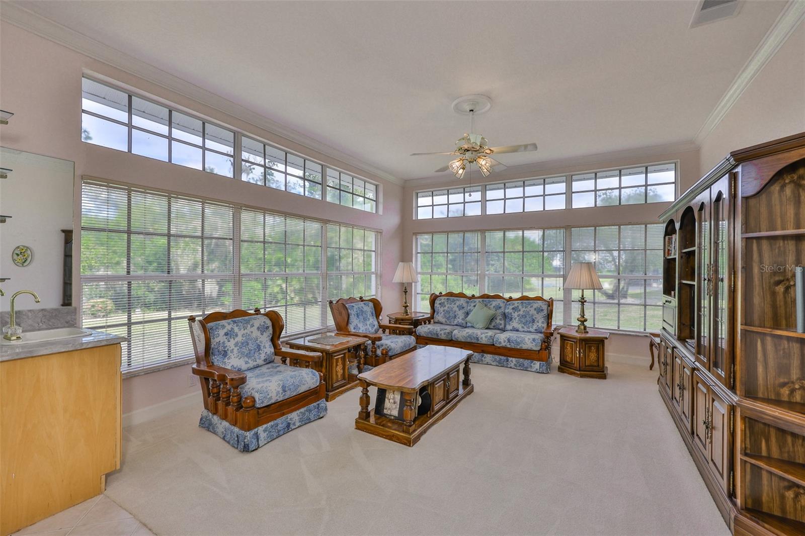 Spacious Family Room with Gorgeous Green Space Views, Wet Bar