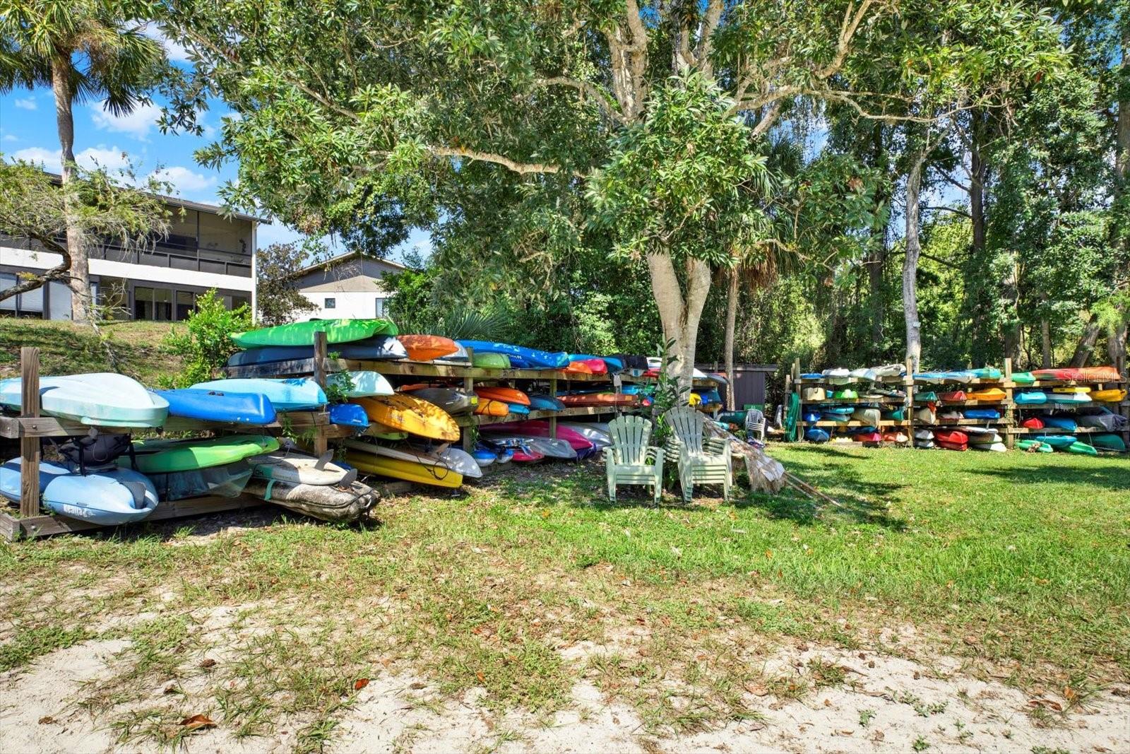 Owner- designated, storage space for kayaks, canoes, paddles and boards.