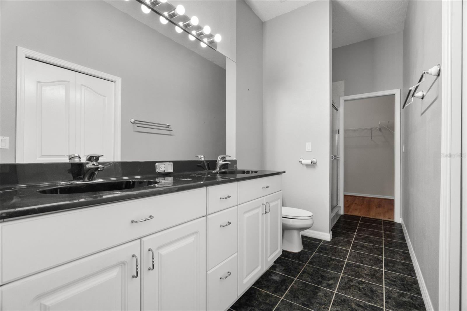 Dual sinks in primary bathroom