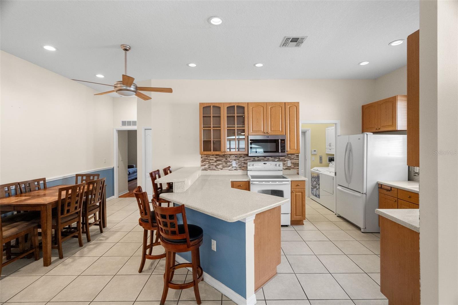 Open, island kitchen
