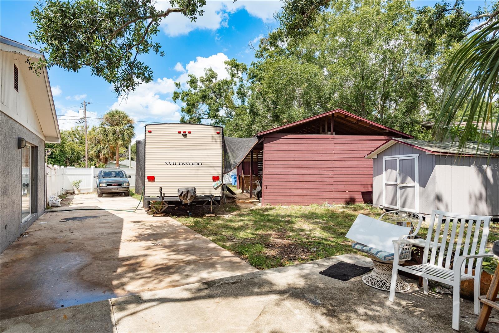 Side yard Garage and Shed