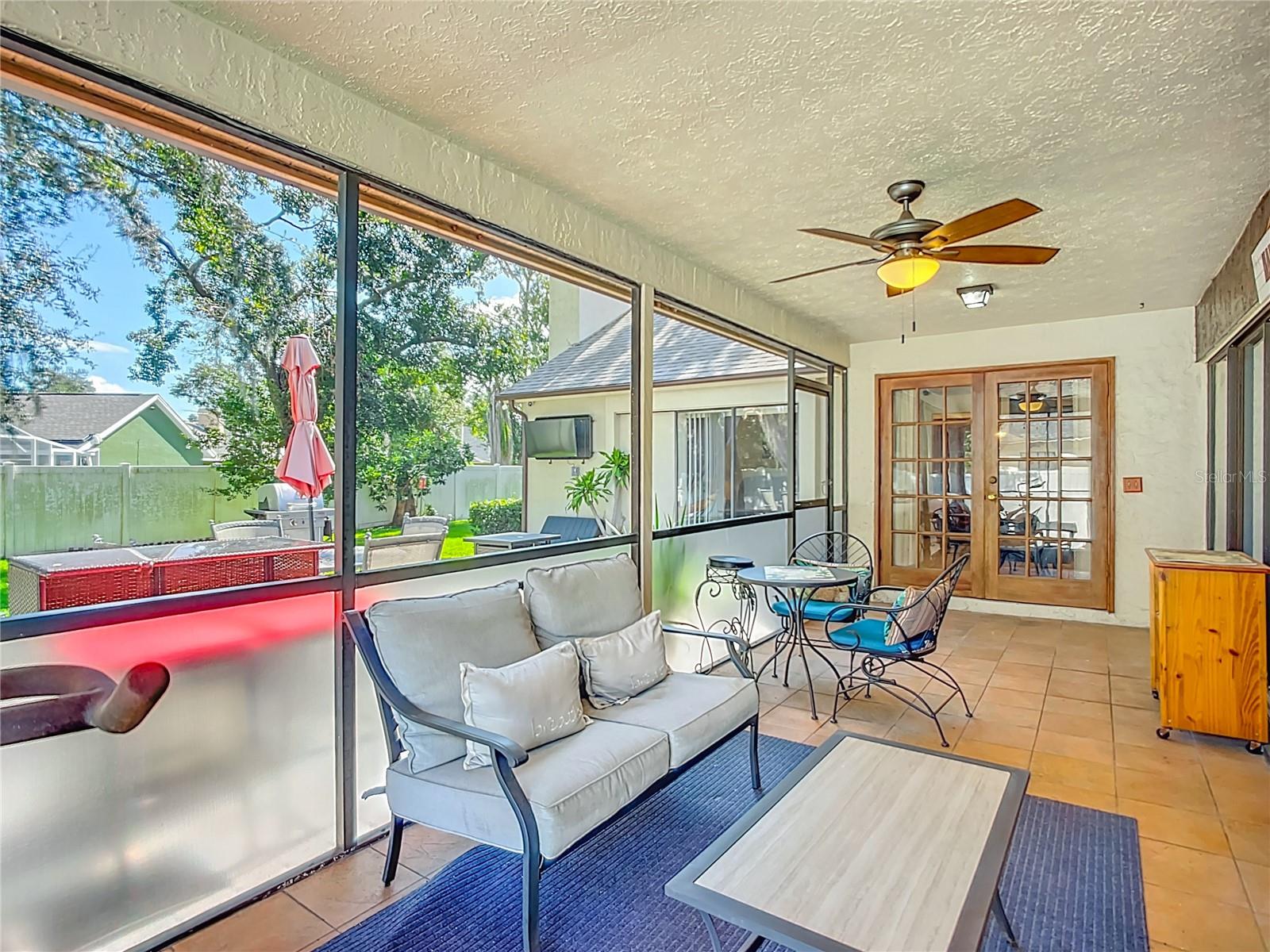 Acessible from breakfast nook area, den, and primary bedroom.