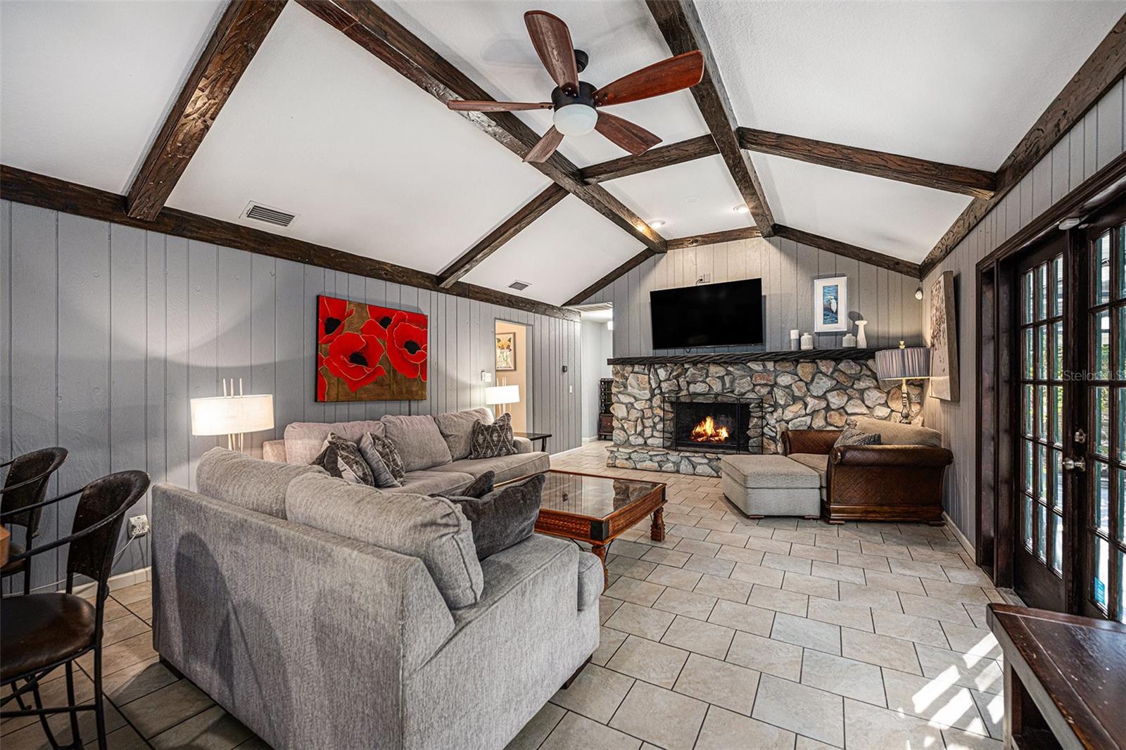 Great Room with stately fireplace