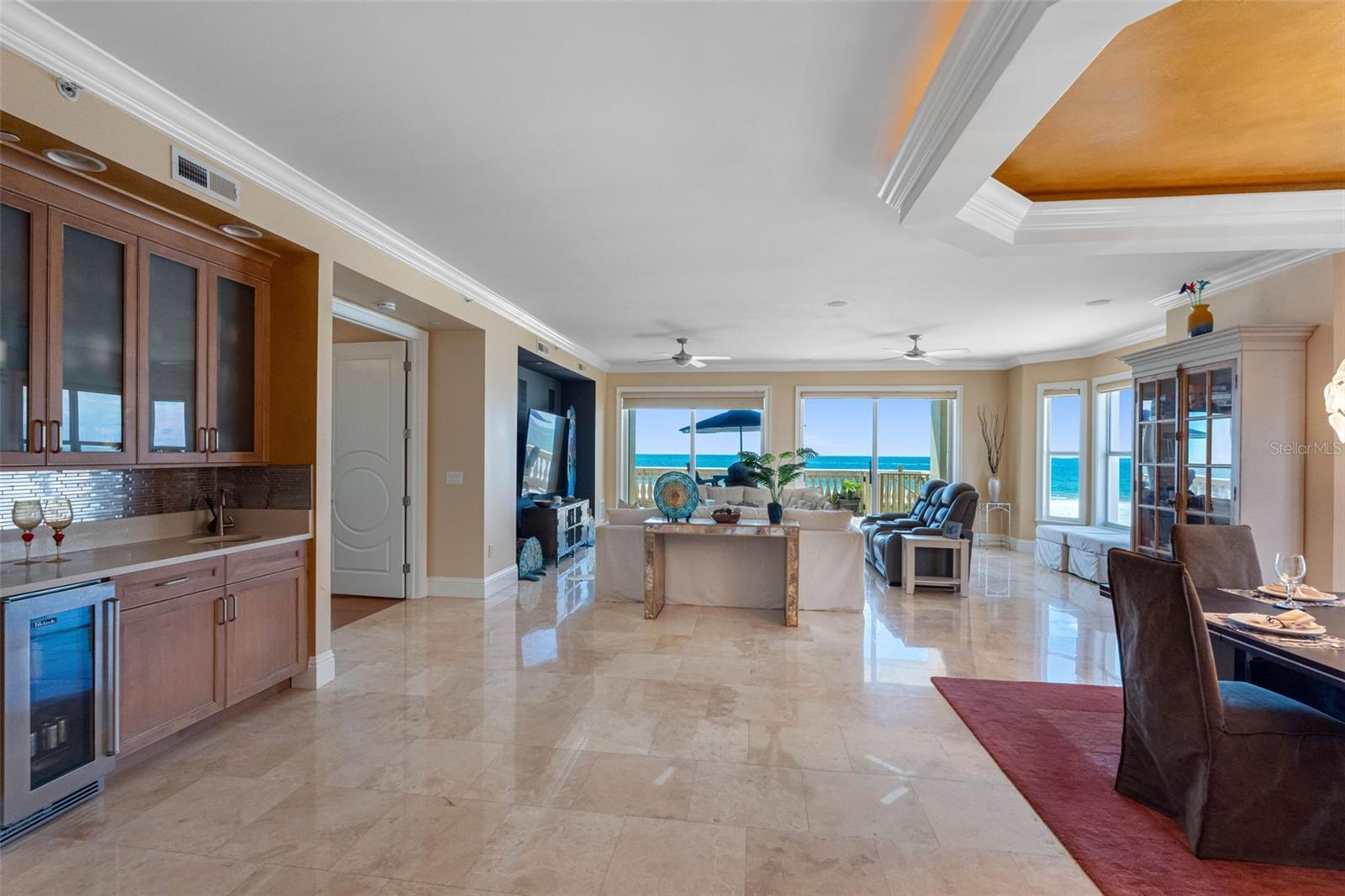 dining, living and wet bar