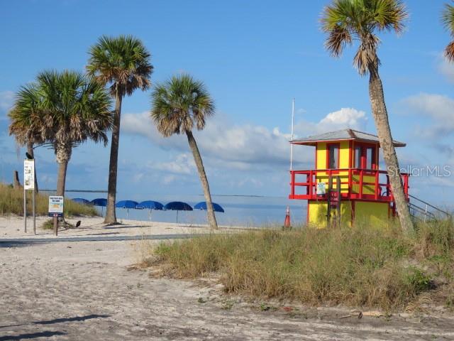 Fred Howard beach with lifeguards and Umbrellas for rent.