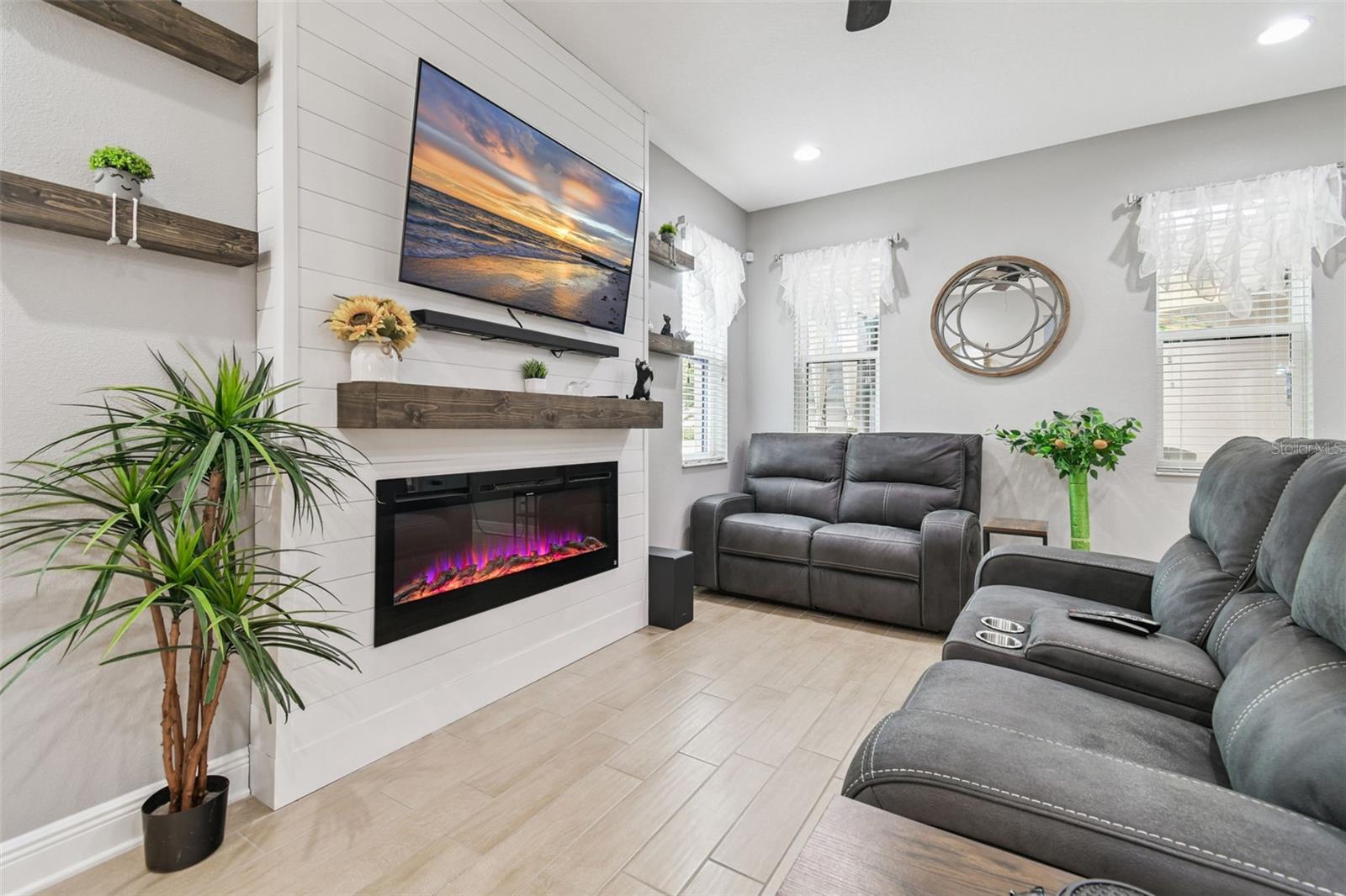 STUNNING living room with fireplace