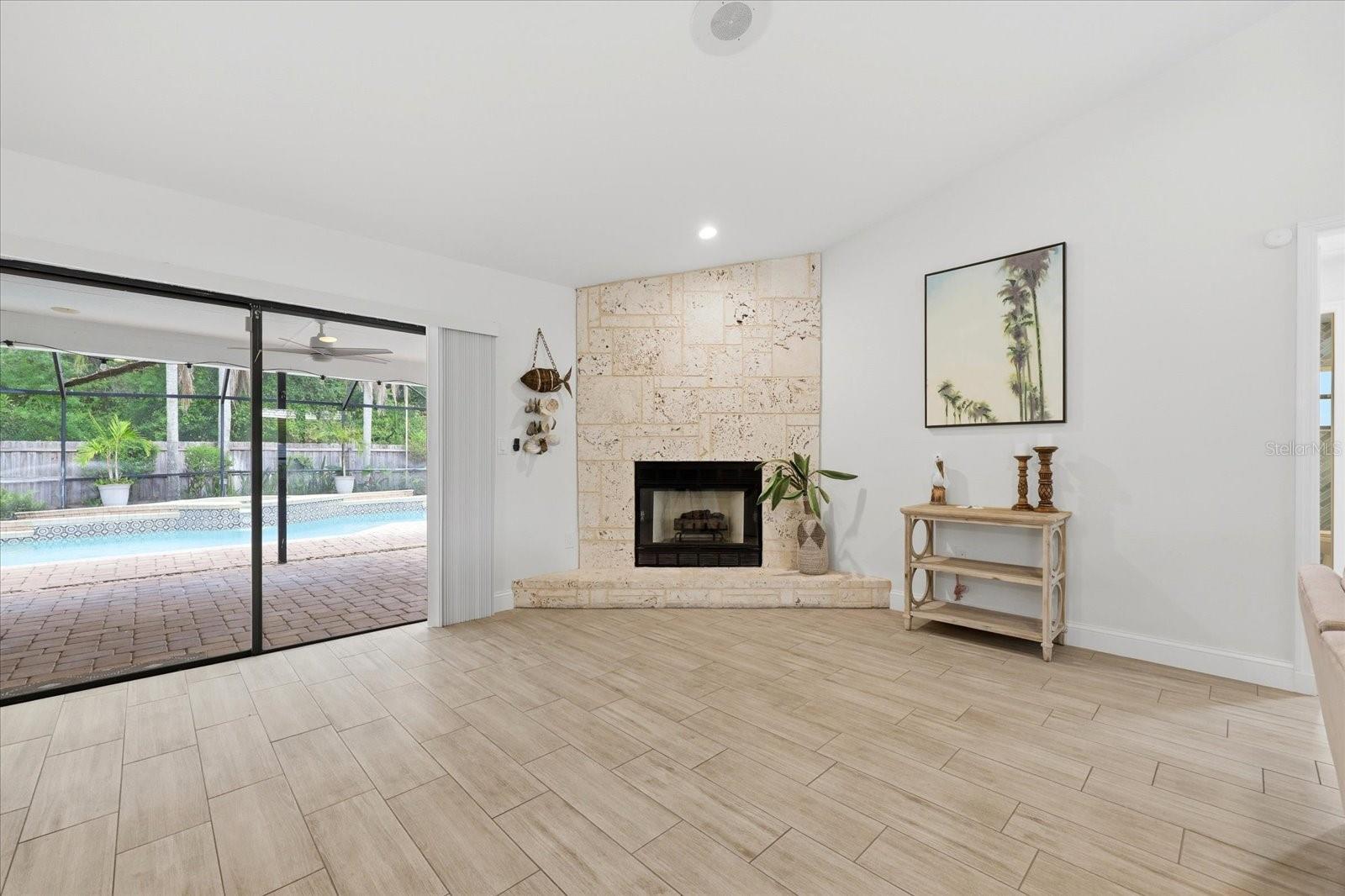 Gas Fireplace & Large Sliders that make outdoor living seamless