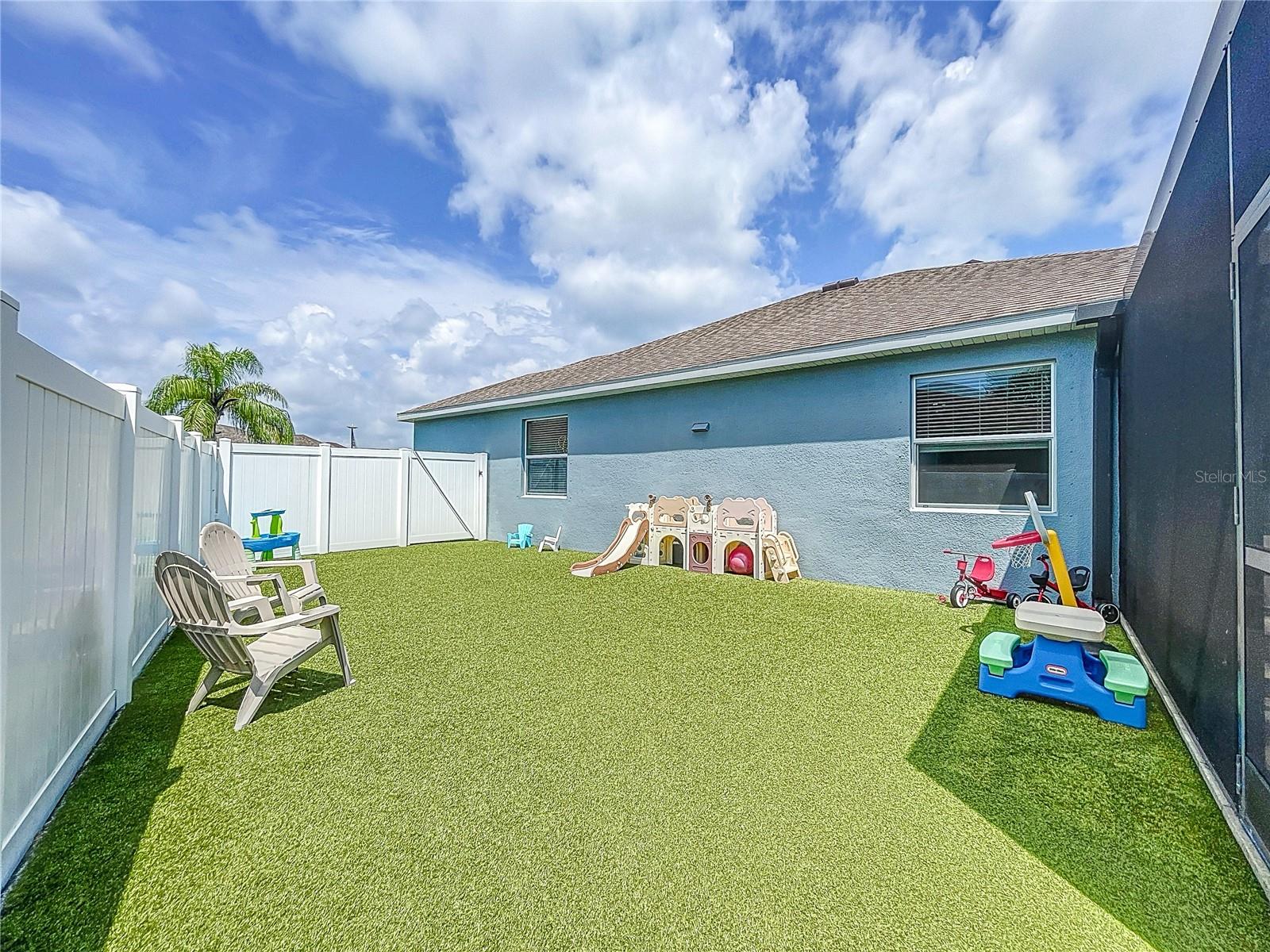 Artificial turf area in backyard