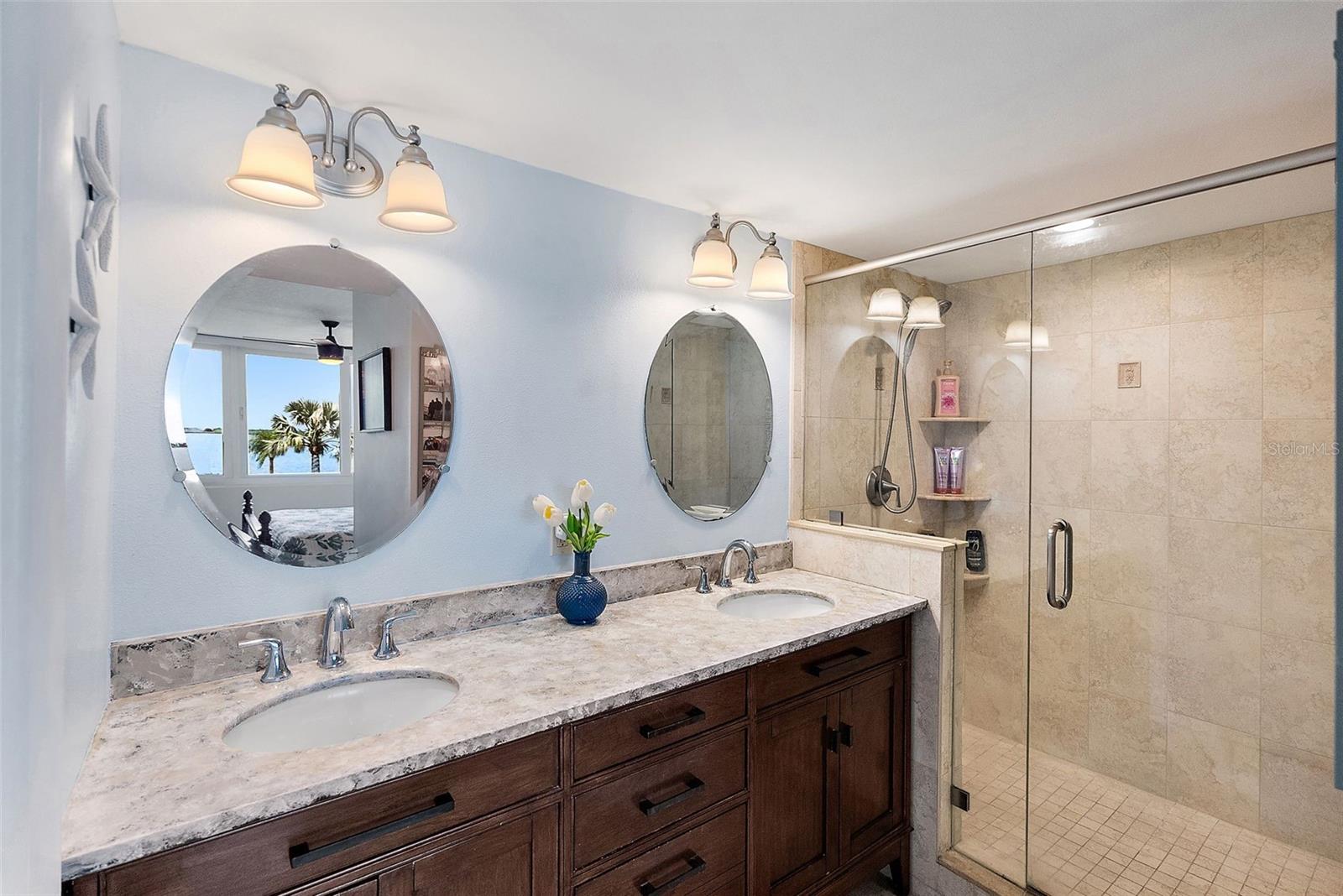 Primary Bathroom with Dual sinks and large walk-in shower