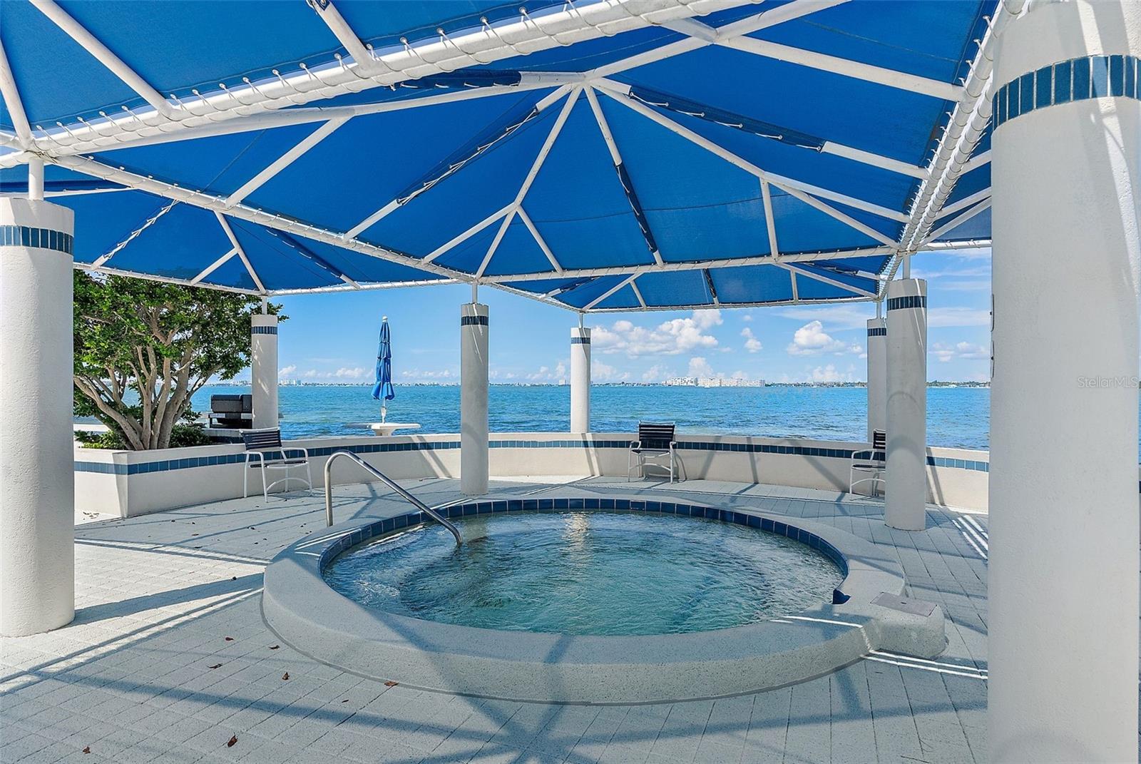 Resort style hot tub with amazing bay views