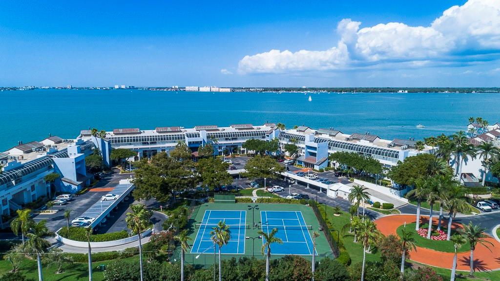 Aerial view of the tennis and pickleball courts