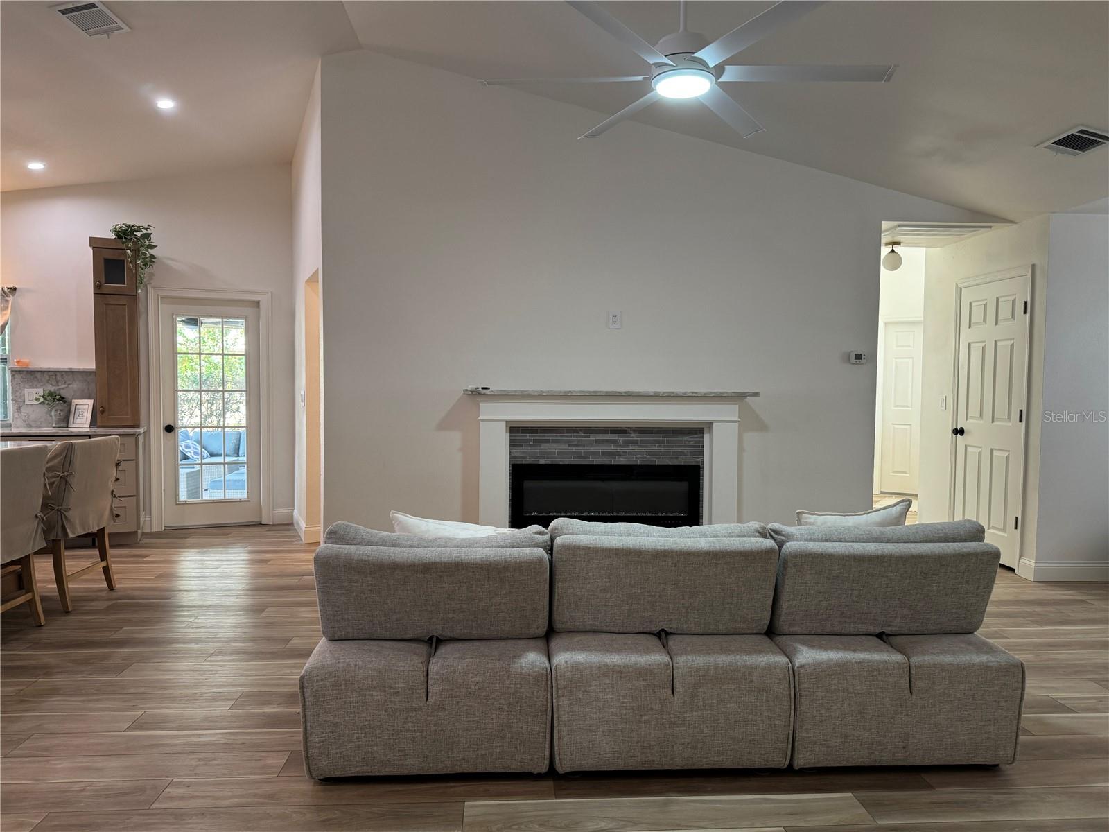 Living room and fireplace