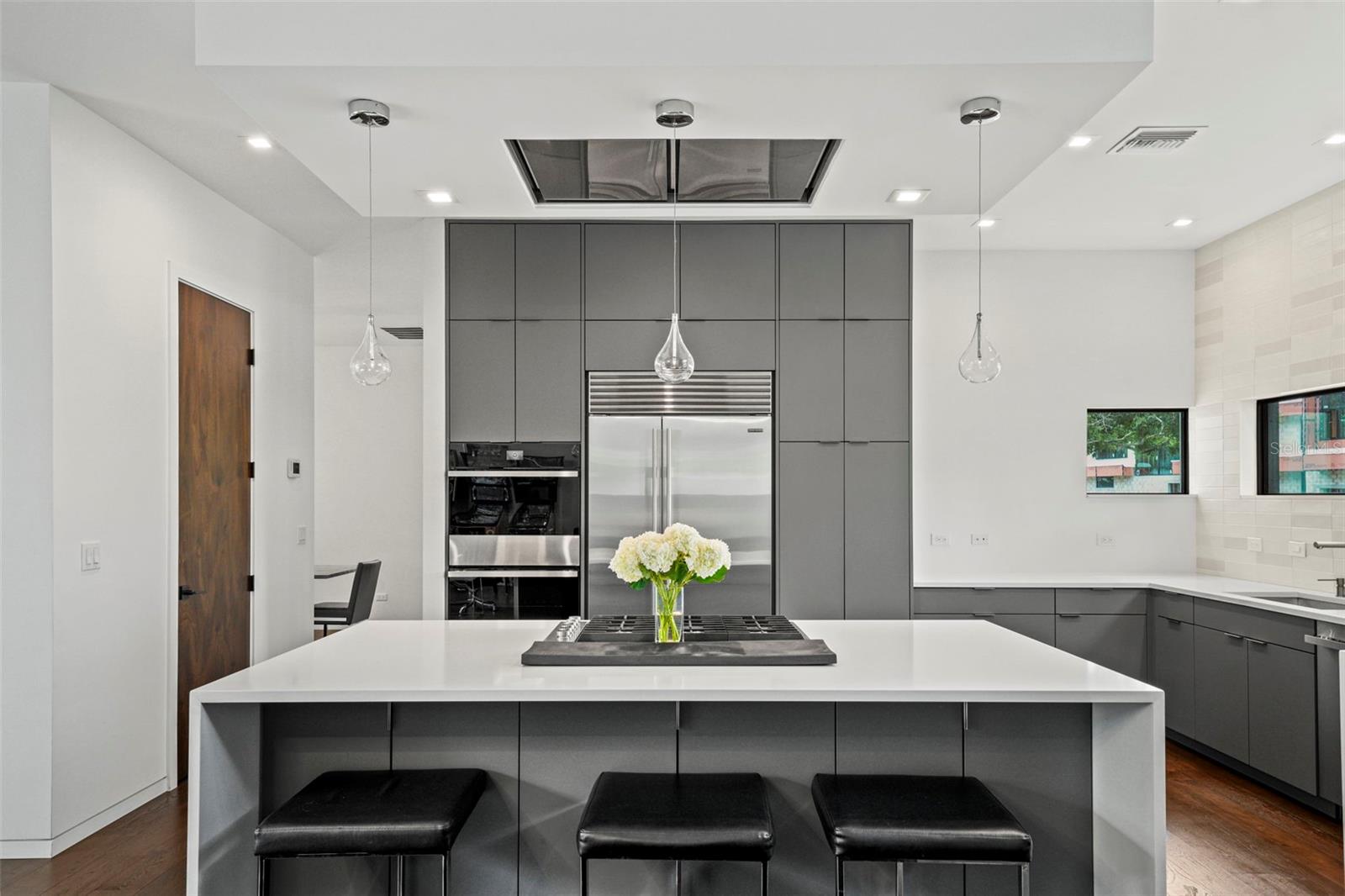 with waterfall edge, quartz island