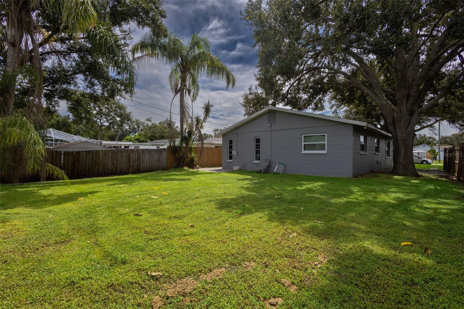 Nice back yard, mostly fenced in