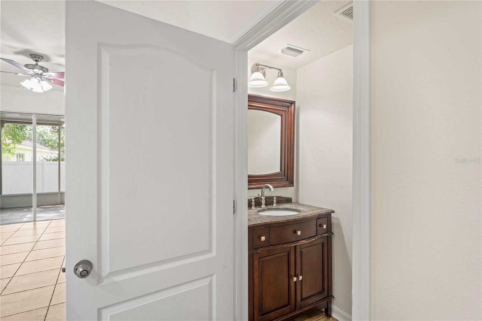 Vanity of half bath on first floor