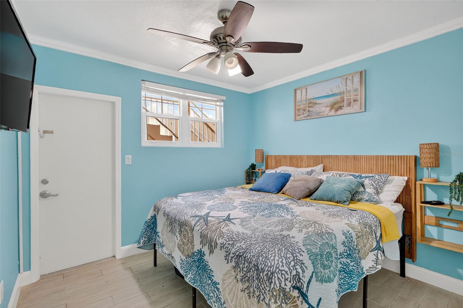 The bedroom also has a door to the outside