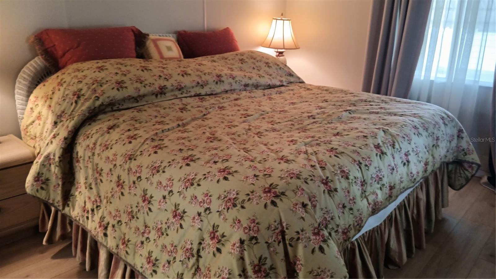 Primary bedroom accomodates a King size bed easily