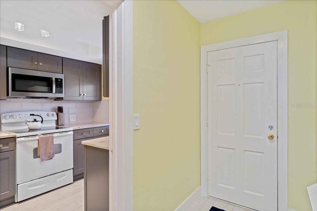 Front door and kitchen entryway