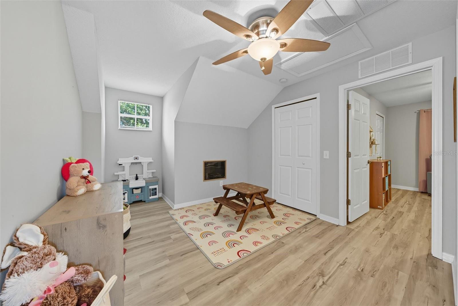 Upstairs bonus room with HUGE storage closet