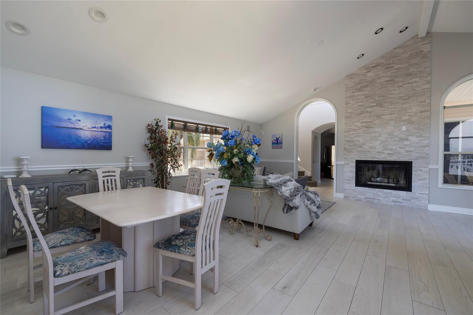 West wing living area with beautiful gas fireplace
