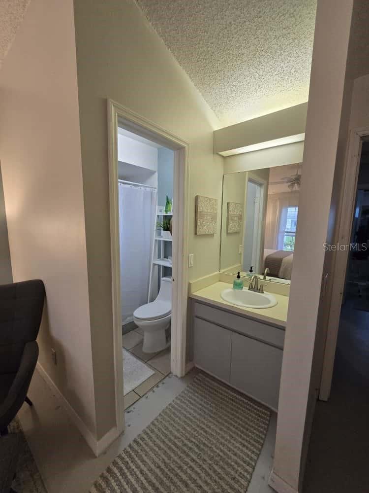 Walk-in shower, separate vanity